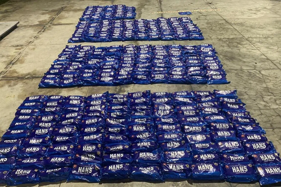 A haul of chewing tobacco weighing 113kg seized on Jan 11 at the Tuas Checkpoint by ICA officers. 