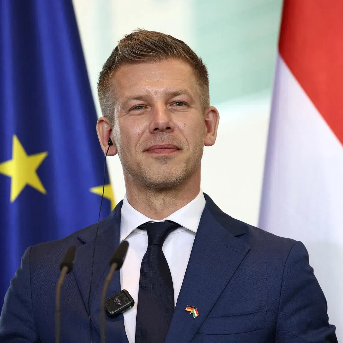 Hungary's Prime Minister Peter Magyar attends a press conference with German Chancellor Friedrich Merz at the Chancellery in Berlin, Germany, June 2, 2026. REUTERS/Nadja Wohlleben