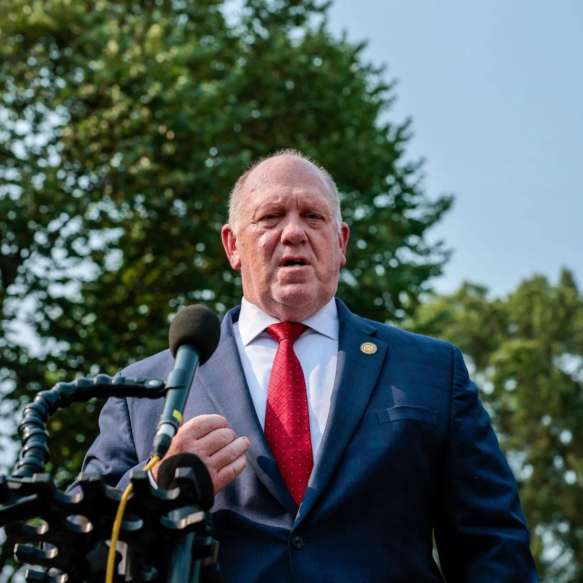 U.S. President Donald Trump's \"border czar\" Tom Homan speaks to reporters at the White House in Washington, D.C., U.S., July 14, 2026. REUTERS/Kylie Cooper