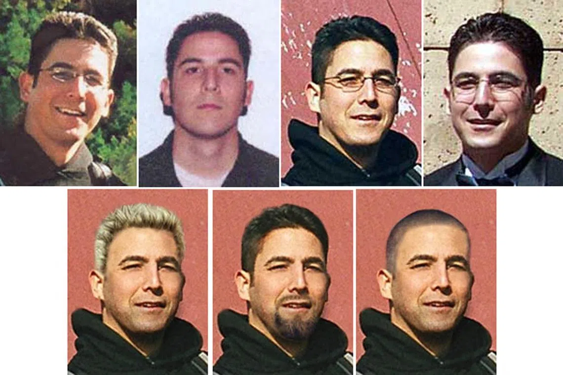 This undated combination handout image from the FB) shows several headshots of alleged domestic terrorist Daniel Andreas San Diego.