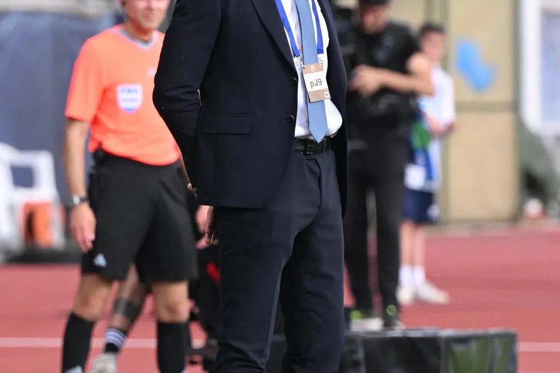 FILE PHOTO: Soccer Football - International Friendly - San Marino v Cyprus - San Marino Stadium, San Marino - June 11, 2024 San Marino coach Roberto Cevoli reacts REUTERS/Alberto Lingria/File Photo