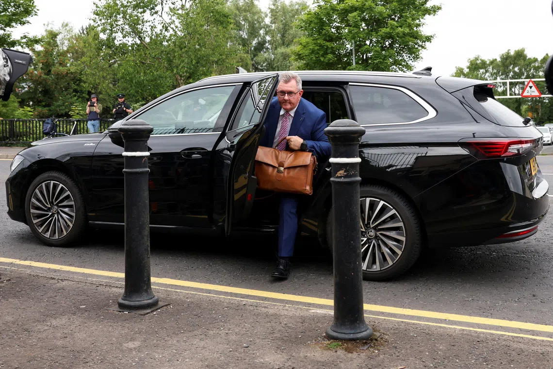 Jeffrey Donaldson, former leader of the Democratic Unionist Party (DUP), during his trial in Newry, Northern Ireland in June 2026. His wife was found to have aided and abetted him but was ruled unfit to stand trial, due to mental health issues.
