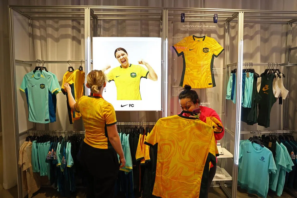 A poster of Australia's Sam Kerr is pictured in the Nike FC shop in Sydney on Monday.