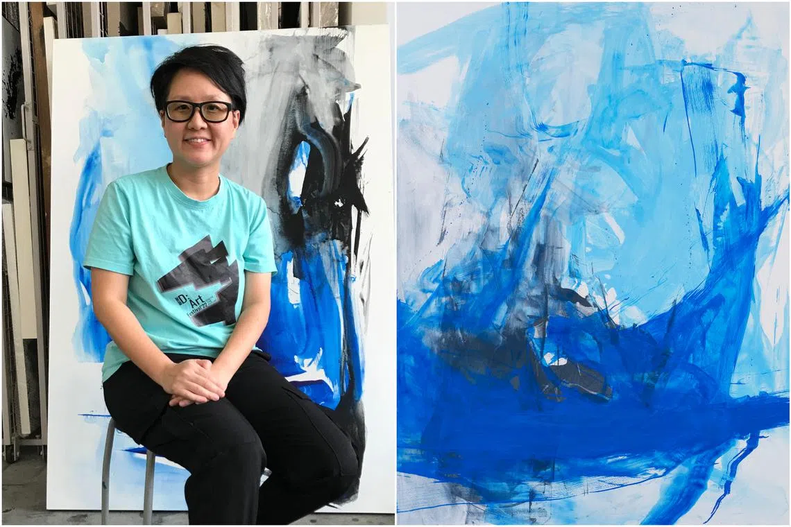 A paint-on-linen work by artist Yeo Shih Yun titled Flowing Lights is on show at the exhibition, Septum, at Supper House.