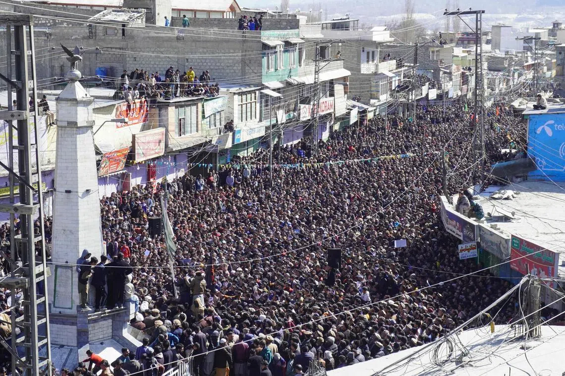 Shiite Muslims gather during an anti-US and Israel protest in Skardu in Pakistan's Gilgit-Baltistan region on March 1.