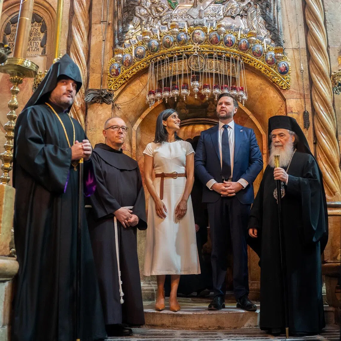 US Vice-President JD Vance and his wife, Usha Vance, touring the Church of the Holy Sepulchre in the Old City of Jerusalem on Oct 23. 