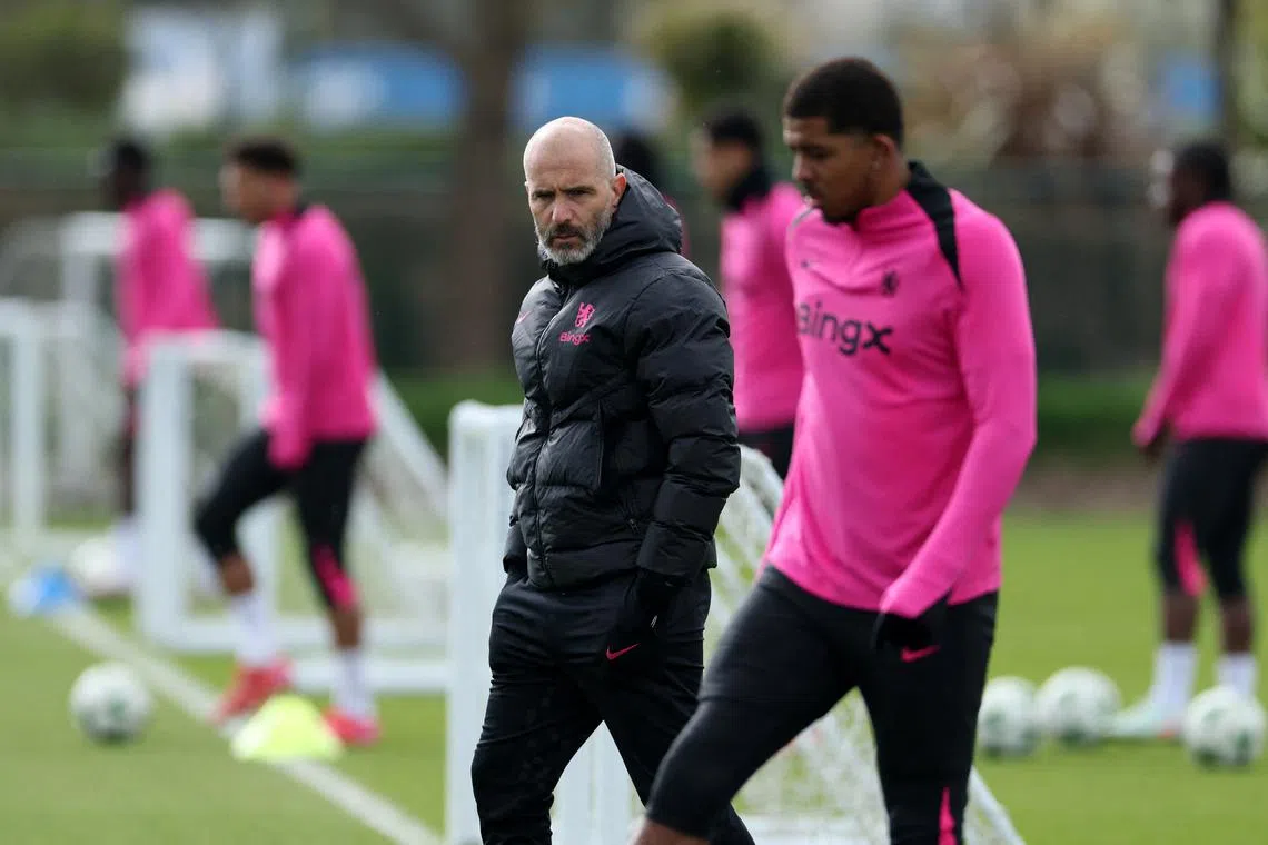 Soccer Football - Conference League - Chelsea Training - Cobham Training Centre, Cobham, Britain - March 12, 2025 Chelsea manager Enzo Maresca during training Action Images via Reuters/John Sibley