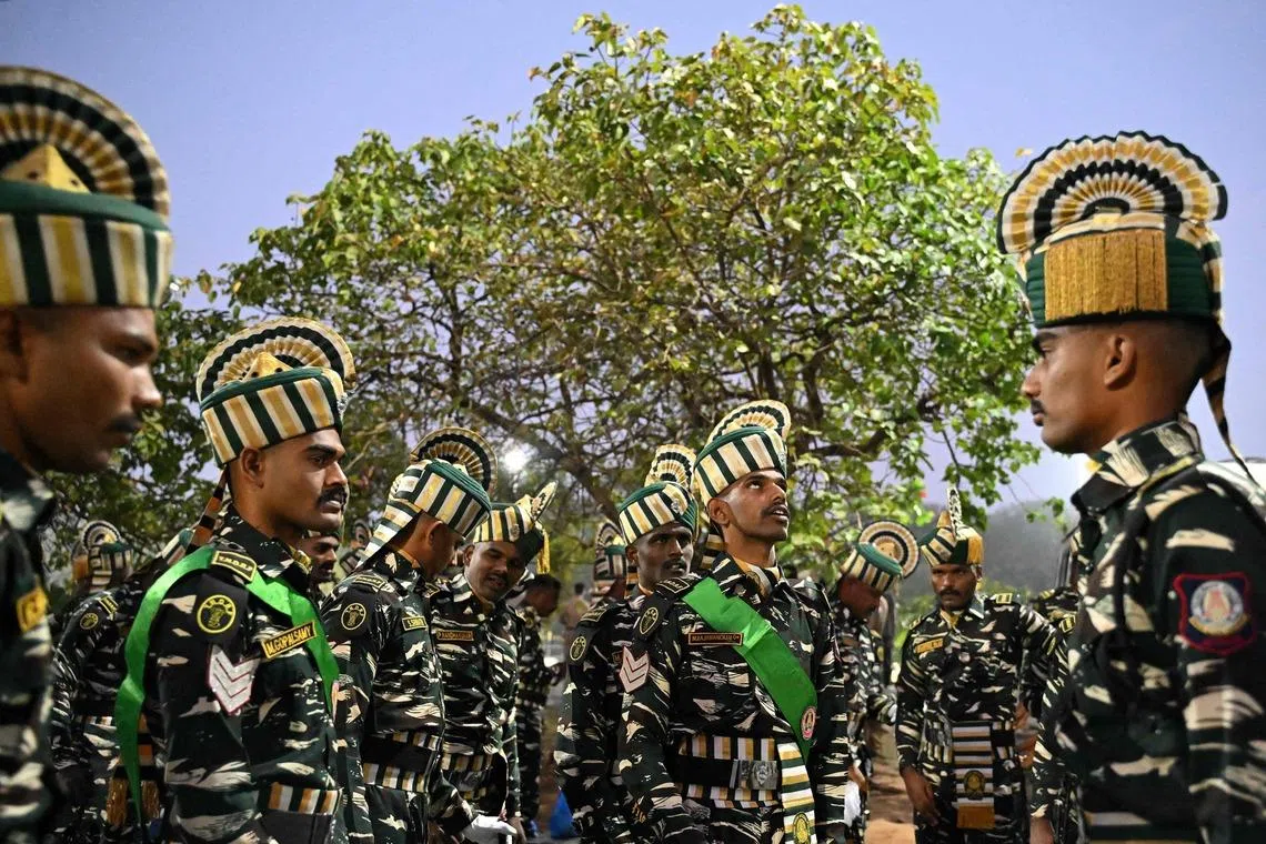 Tamil Nadu Disaster Response Force (TNDRF) cadets taking part in a rehearsal for the upcoming Republic Day celebrations in Chennai, India on Jan 23, 2026. 