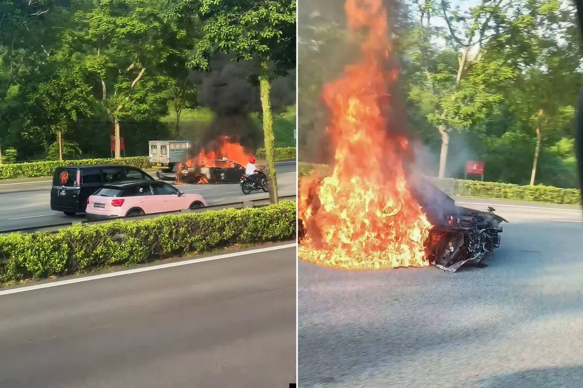 Man taken to hospital after car catches fire on SLE