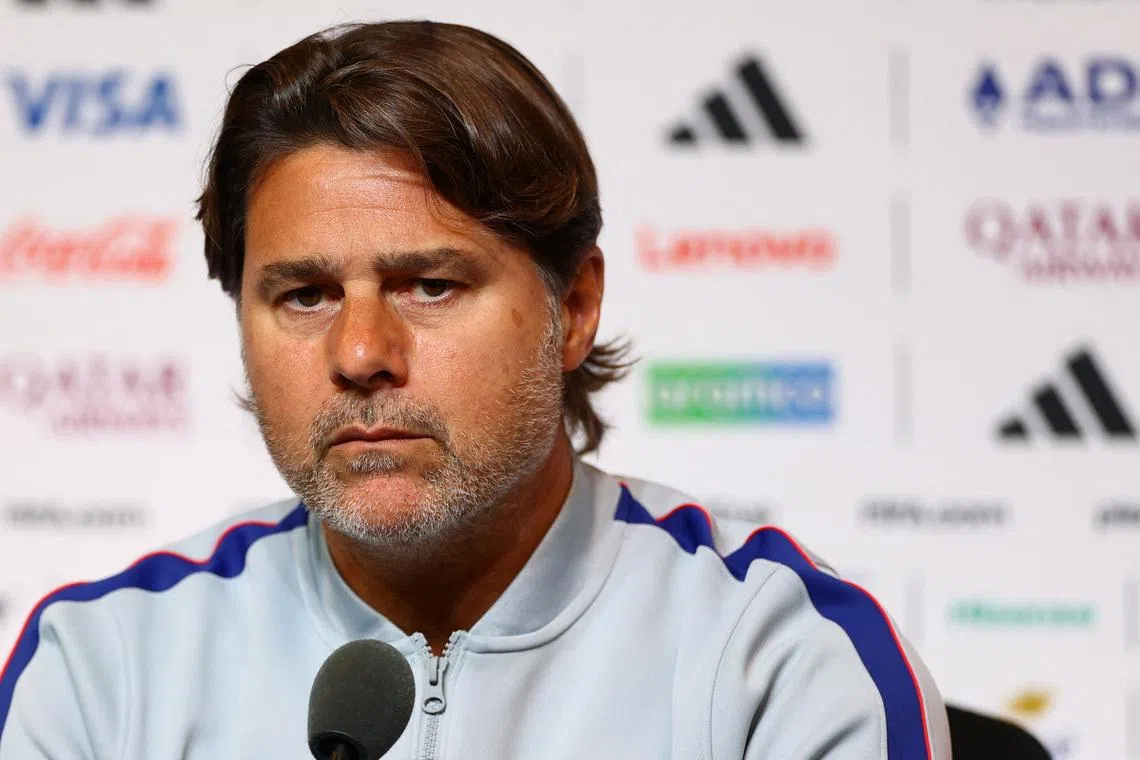 Soccer Football - FIFA World Cup 2026 - United States Press Conference - San Francisco Bay Area Stadium, Santa Clara, California, U.S. - June 30, 2026 U.S. coach Mauricio Pochettino during the press conference REUTERS/Carlos Barria