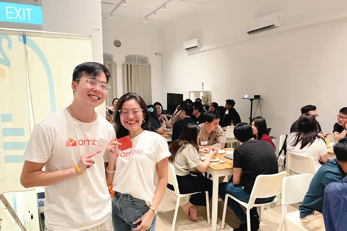 amble, founded by Mr Cayden Gwee (left), 27, and Ms Alyssa Chua (right), 27, was first rolled out on Telegram.