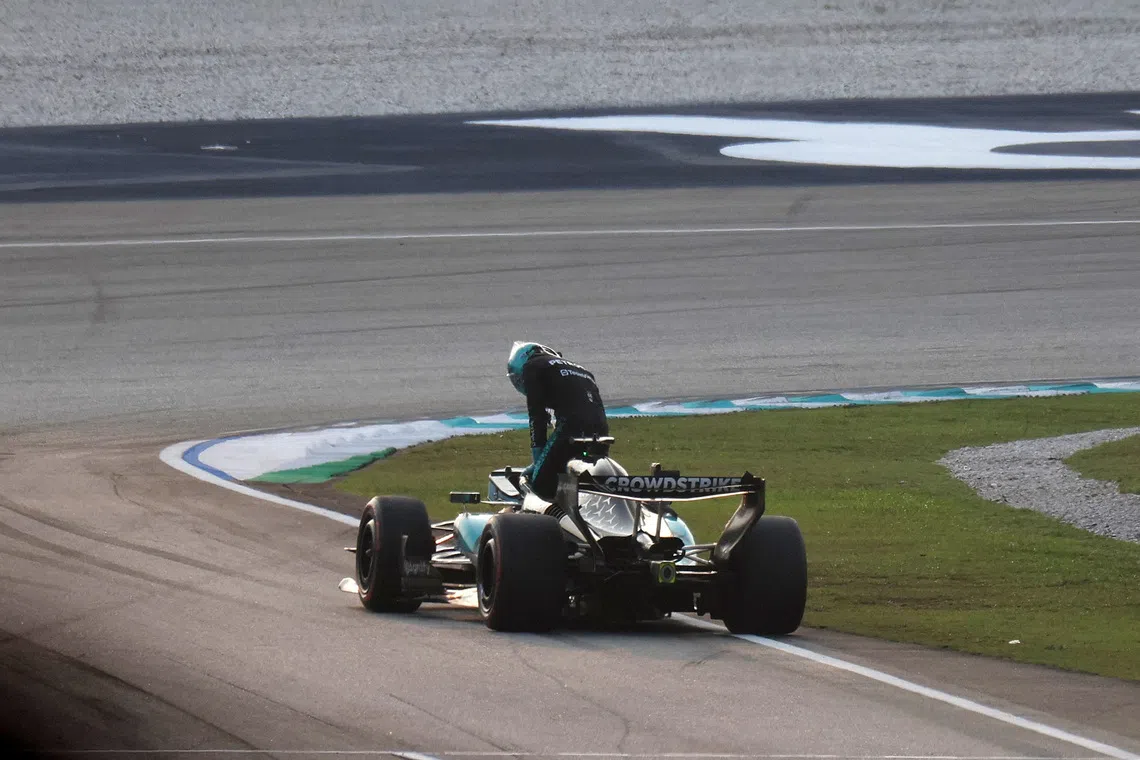Formula One F1 - Bahrain Grand Prix - Sepang International Circuit, Sepang, Malaysia - October 4, 2026 Mercedes' George Russell after retiring from the race REUTERS/Hasnoor Hussain