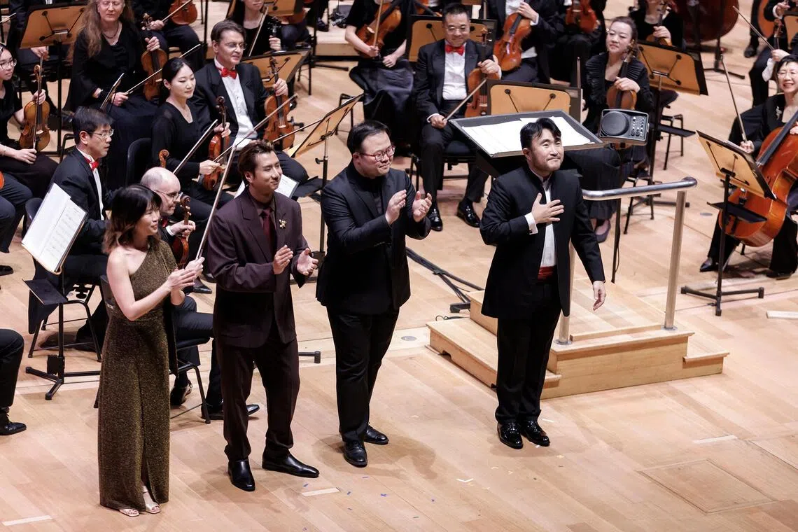 The Singapore Symphony Orchestra played a National Day concert on Aug 15., with (from left to right) Linying, Jonathan Ngeow, Kevin Loh and Lien Boon Hua.