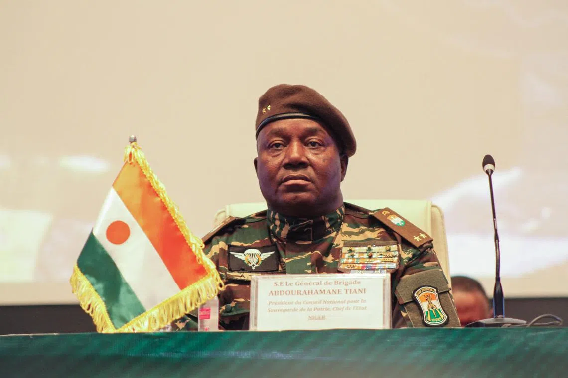 FILE PHOTO: Niger's Junta leader General Abdourahamane Tiani attends the first ordinary summit of heads of state and governments of the Alliance of Sahel States (AES) in Niamey, Niger July 6, 2024. REUTERS/ Mahamadou Hamidou/File Photo