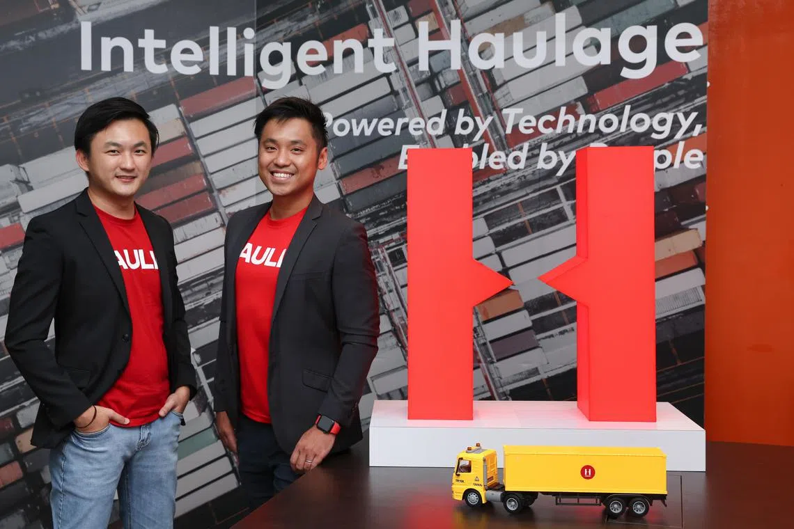 Sebastian Shen (left), co-founder and chief product officer, and Alvin Ea, co-founder and CEO of Singapore’s largest digital trucking platform, Haulio. The company raised US$7 million in a Series A round led by Temasek’s Heliconia Capital in 2022. 