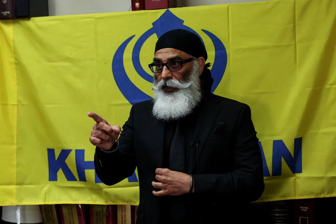 Gurpatwant Singh Pannun, a 56-year-old dual U.S.-Canadian citizen, speaks during an interview in New York City, U.S., October 18, 2024. REUTERS/Shannon Stapleton/File Photo