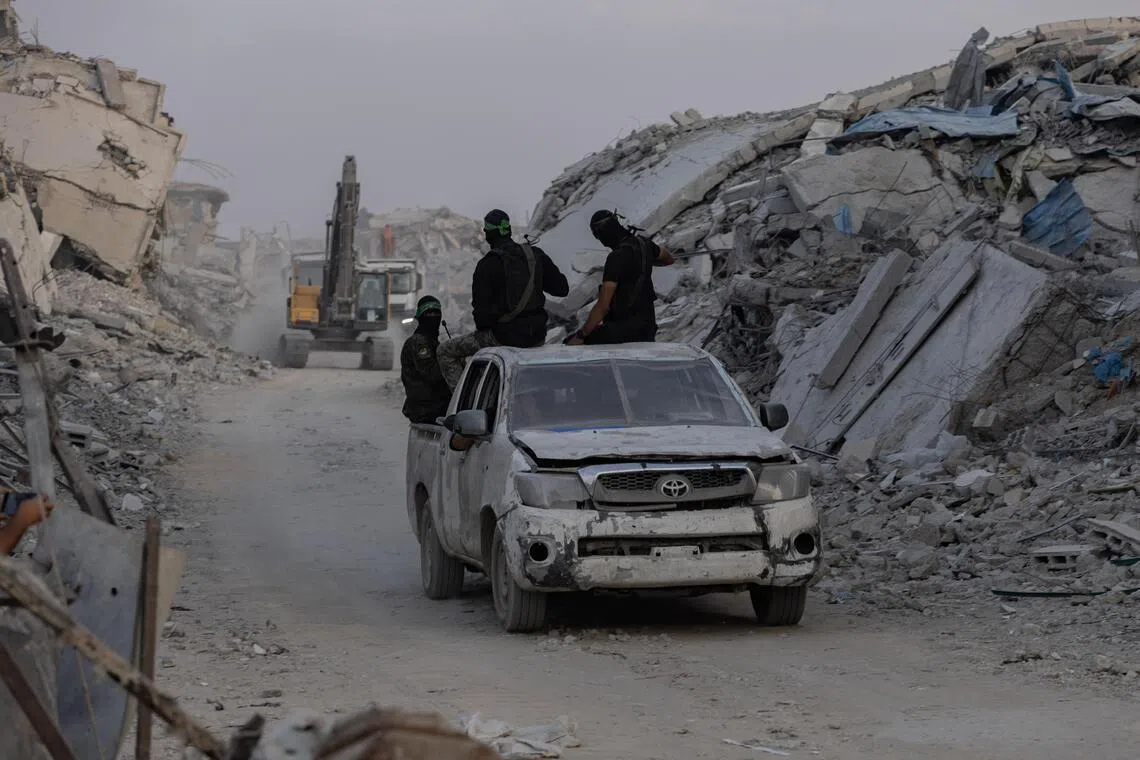 Members of the armed wing of Hamas in Gaza City on Nov 5, 2025.