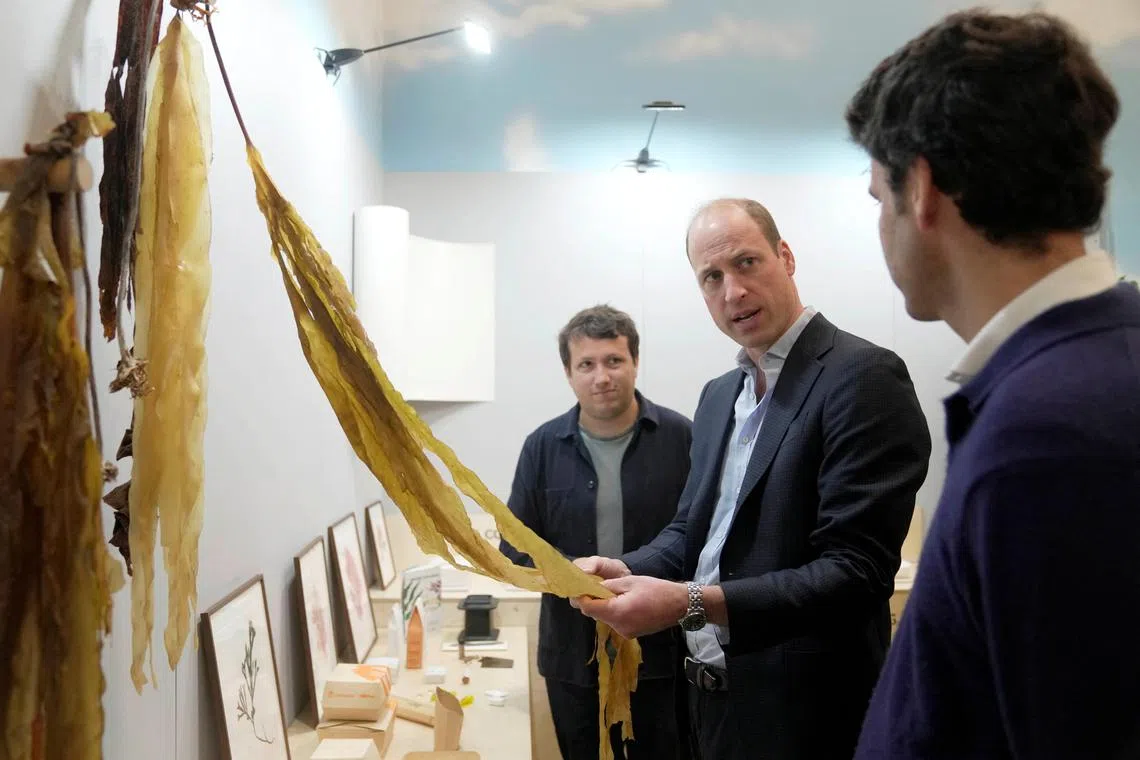 Britain's Prince William visits Earthshot Prize winner and sustainable packaging start-up, Notpla, in London.