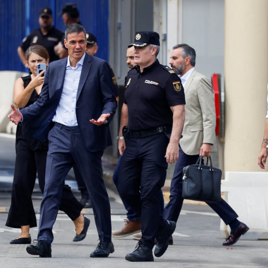 Spanish Prime Minister Pedro Sanchez visits the border area, amid mass crossings of migrants on foot and by sea from Morocco into Spanish territory, in Ceuta, Spain, July 31, 2026. REUTERS/Jon Nazca