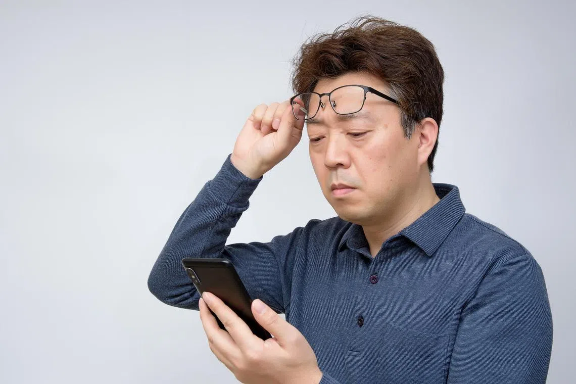 As we age, the lens of the eye gets stiffer and the muscles controlling lens thickness become weaker. This leads to presbyopia.