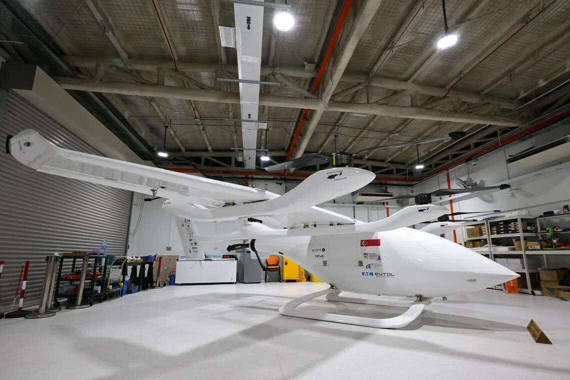 A prototype of the 8m eVOTL aircraft.