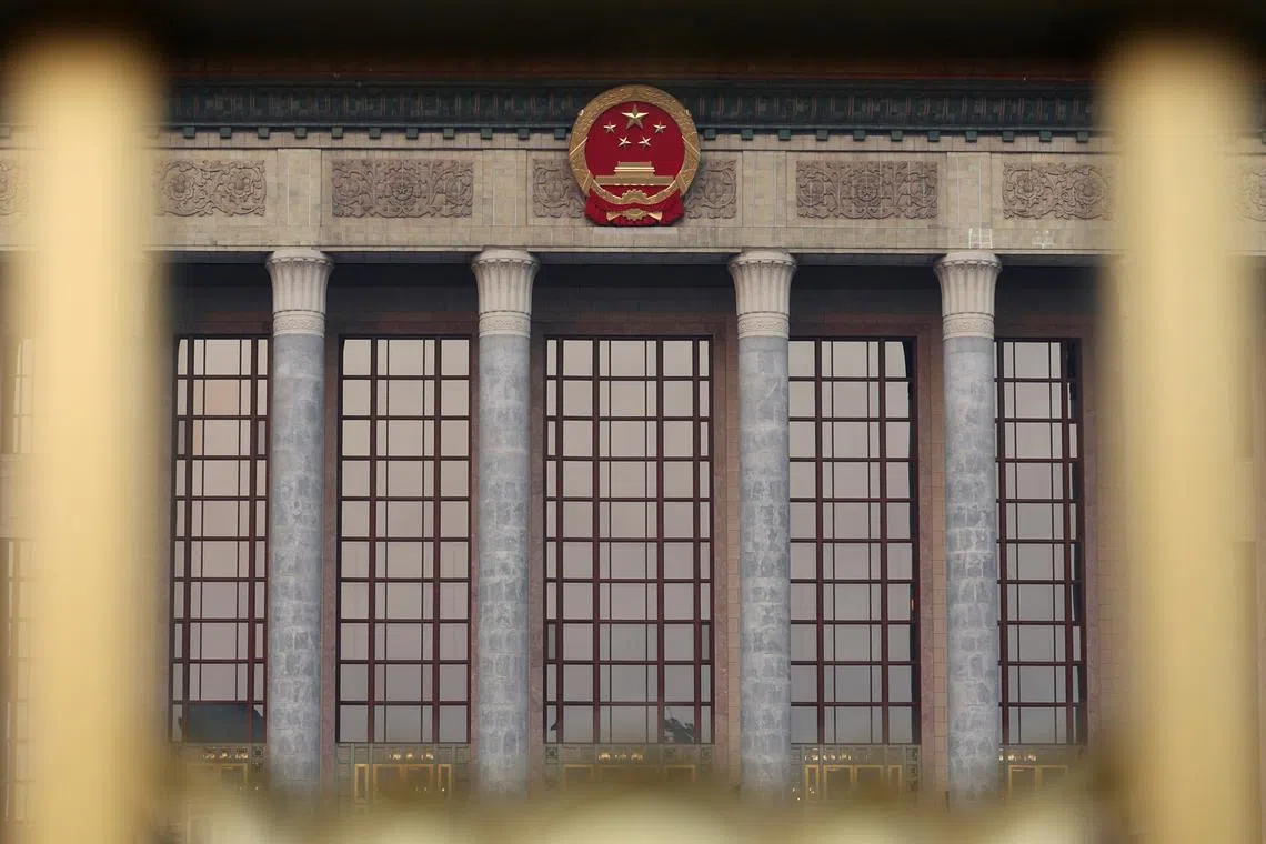 FILE PHOTO: A general view of the Great Hall of the People, before the second plenary session of the National People's Congress (NPC) in Beijing, China March 8, 2025. REUTERS/Florence Lo/File Photo
