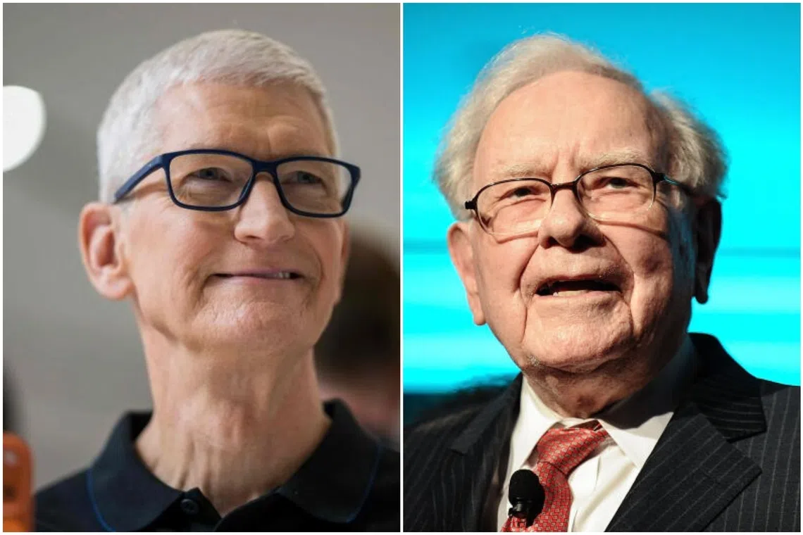Apple CEO Tim Cook (left) has produced nearly US$1 trillion in cumulative net income for his company, while Mr Warren Buffett turned Berkshire Hathaway into a US$1 trillion investment powerhouse.