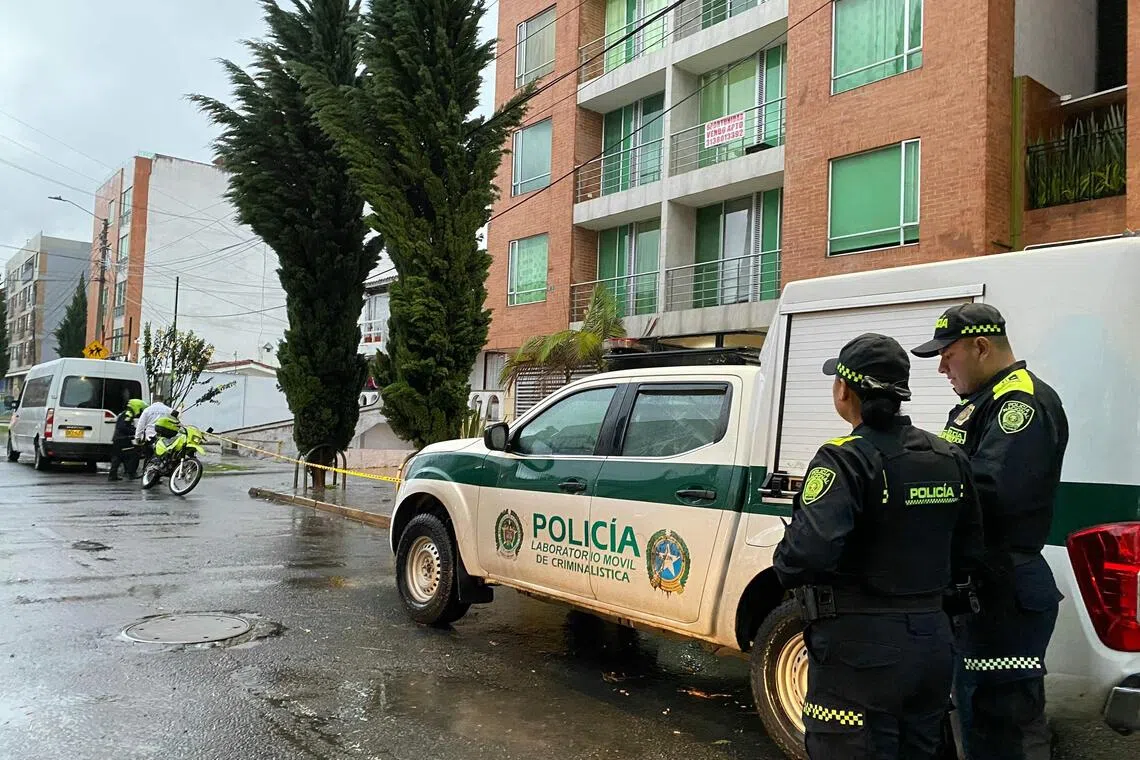 Mr Yendri Velasquez, a human rights and LGBT activist, and political consultant Luis Peche were stable after being shot while leaving a building in Bogota.