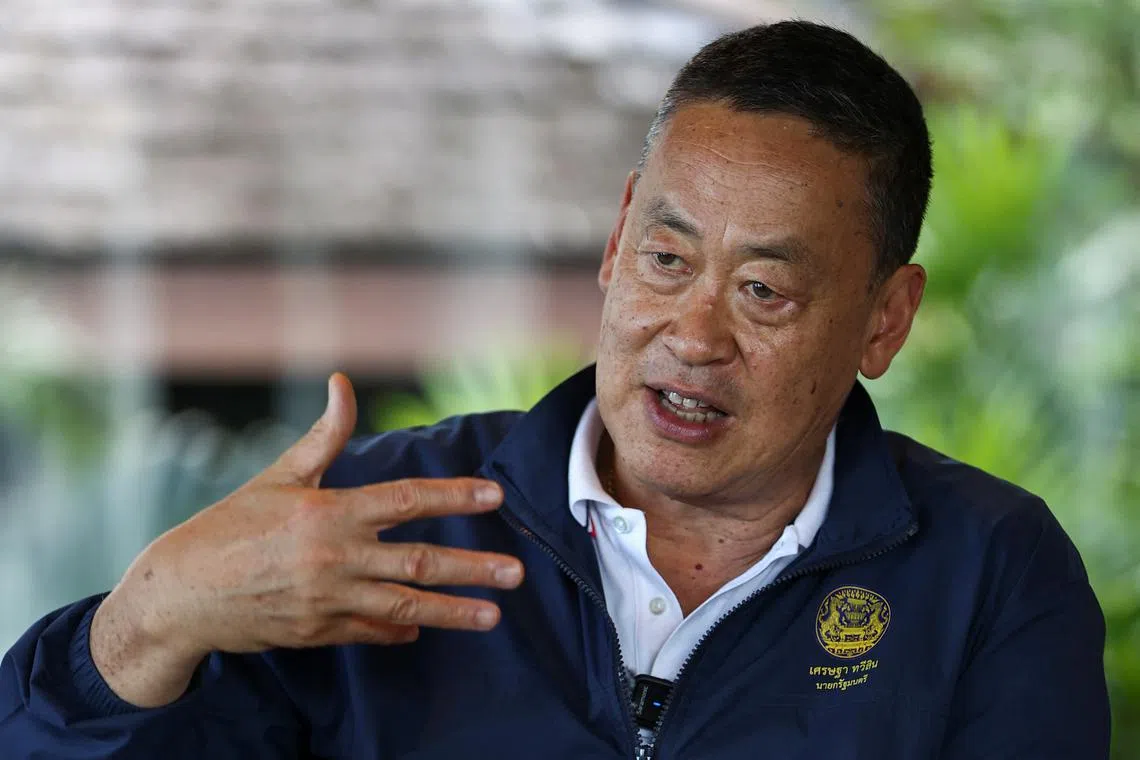 Thailand's Prime Minister Srettha Thavisin speaks during an interview with Reuters in Koh Samui, Surat Thani province, Thailand, April 7, 2024. REUTERS/Chalinee Thirasupa