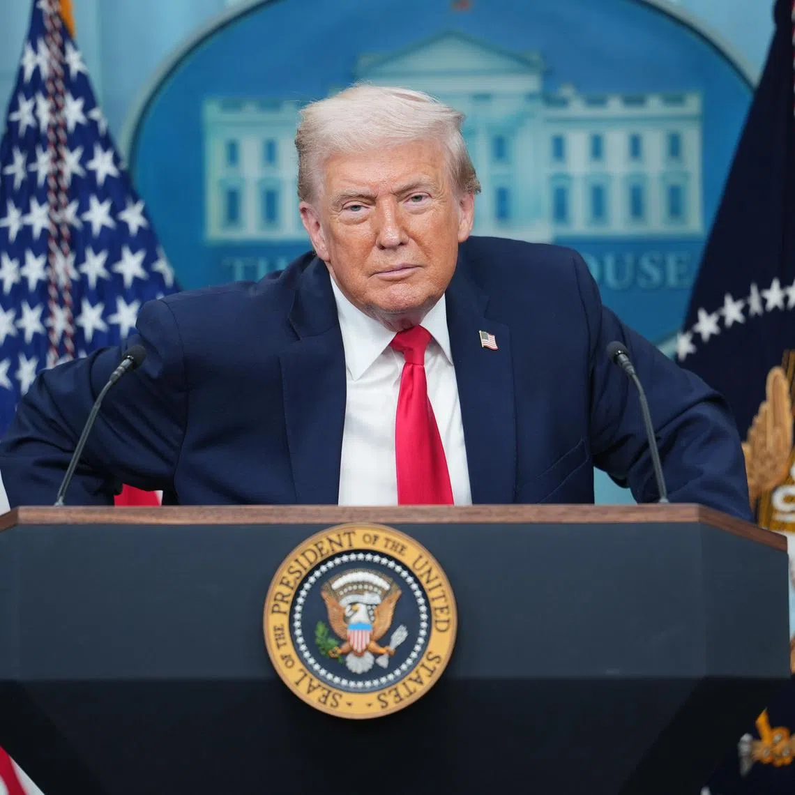 President Donald Trump takes questions during a briefing at the White House in Washington, on Jan 20.