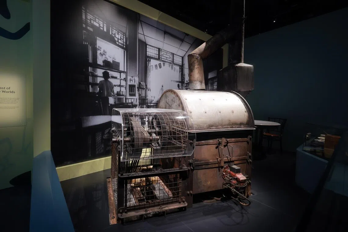 A coffee roaster on display in the revamped Singapore History Gallery at the National Museum of Singapore.