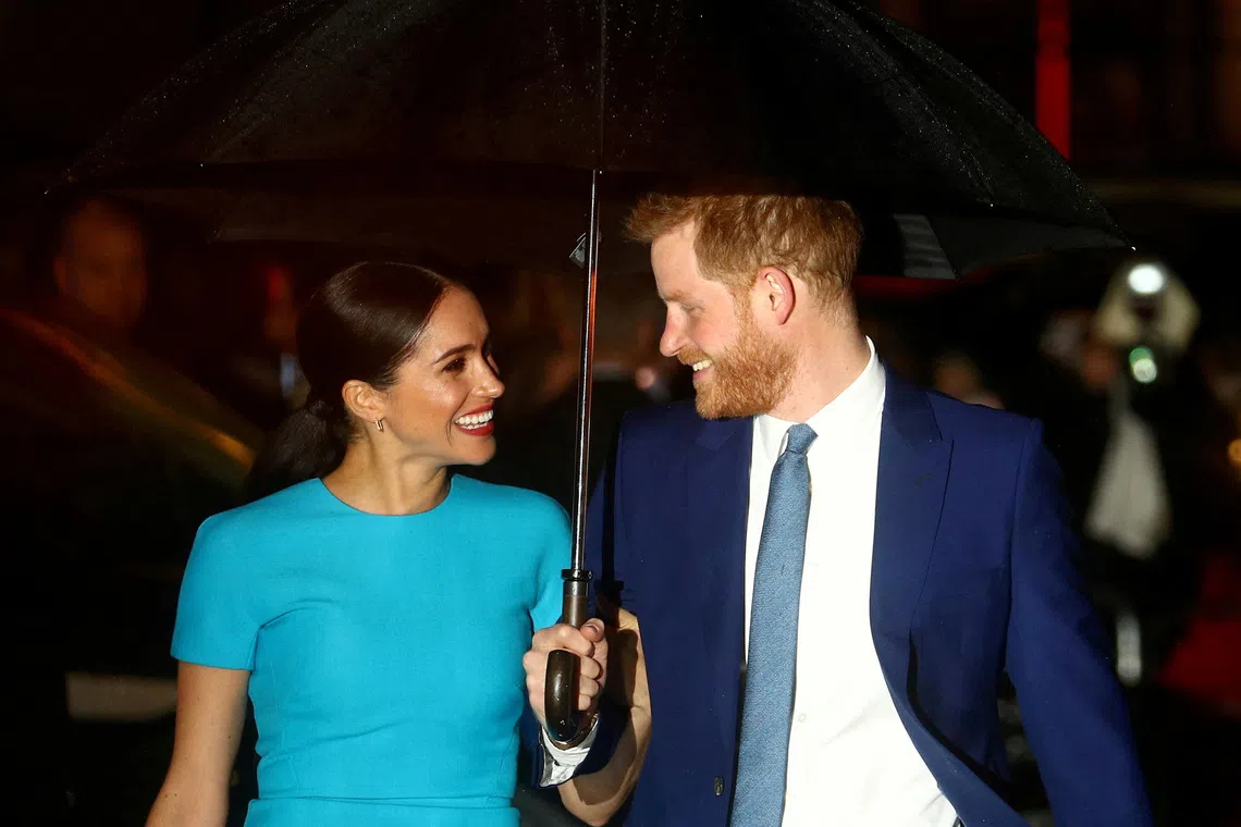 Britain’s Prince Harry and his wife Meghan, Duchess of Sussex, left for California in 2020.