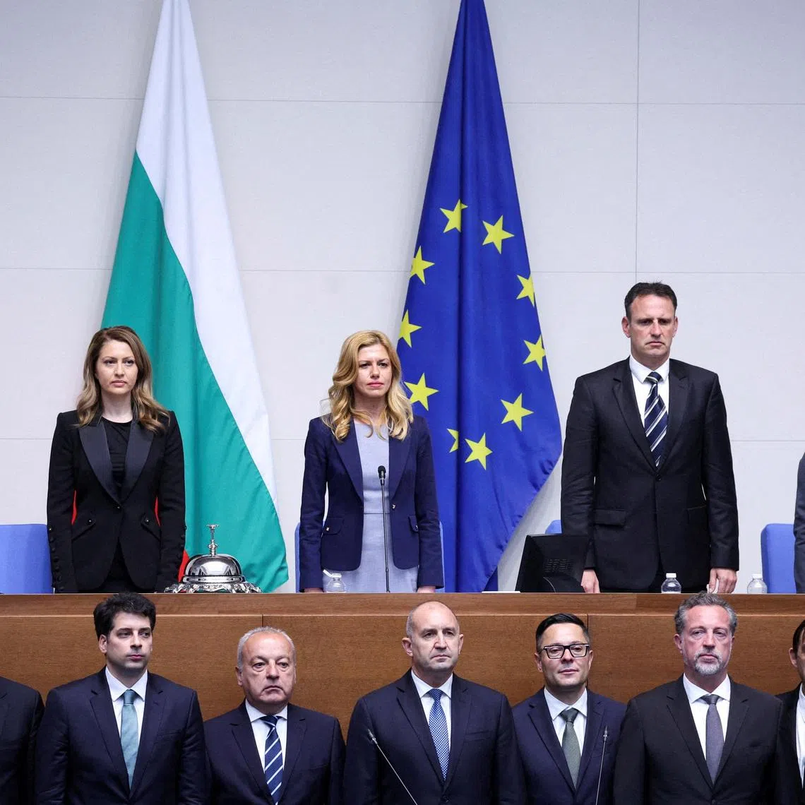 FILE PHOTO: Newly appointed Bulgarian Prime Minister Rumen Radev and his ministers take an oath after the new government was voted into parliament in Sofia, Bulgaria, May 8, 2026. REUTERS/Spasiyana Sergieva/File Photo
