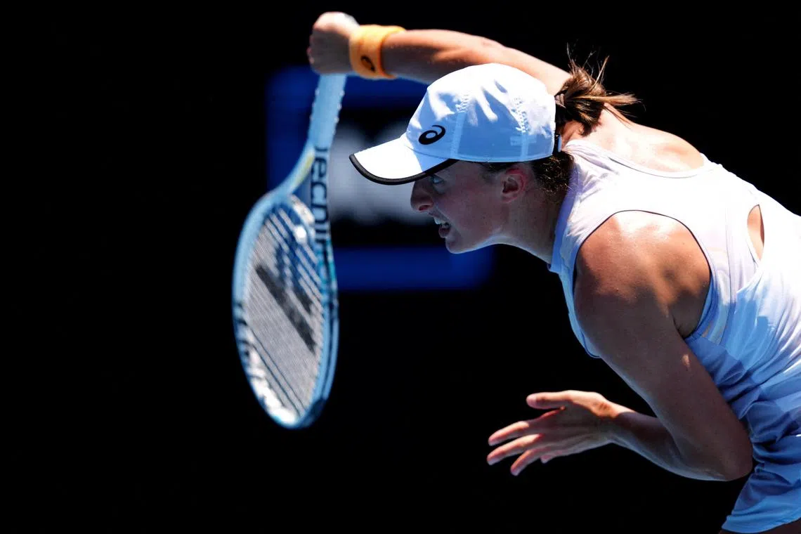Poland's Iga Swiatek competing against Kazakhstan's Elena Rybakina at the Australian Open fourth round, where the World No. 1 lost.