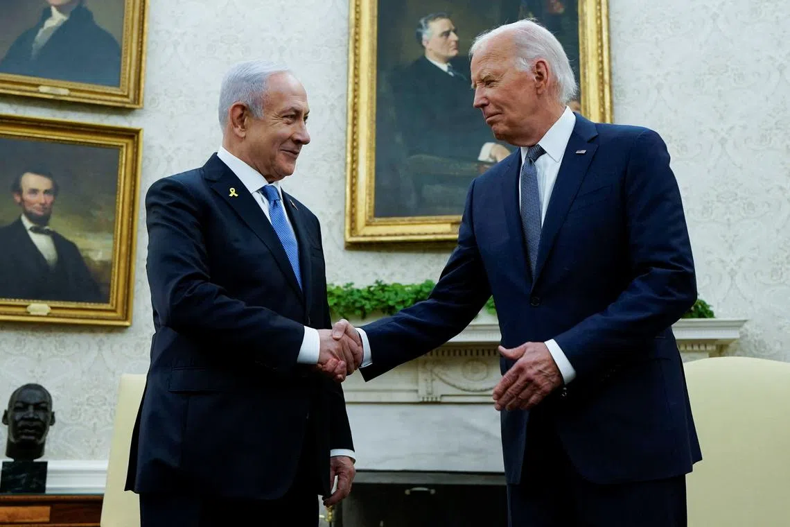 U.S. President Joe Biden meets with Israeli Prime Minister Benjamin Netanyahu in the Oval Office at the White House in Washington, U.S., July 25, 2024. REUTERS/Elizabeth Frantz/File Photo