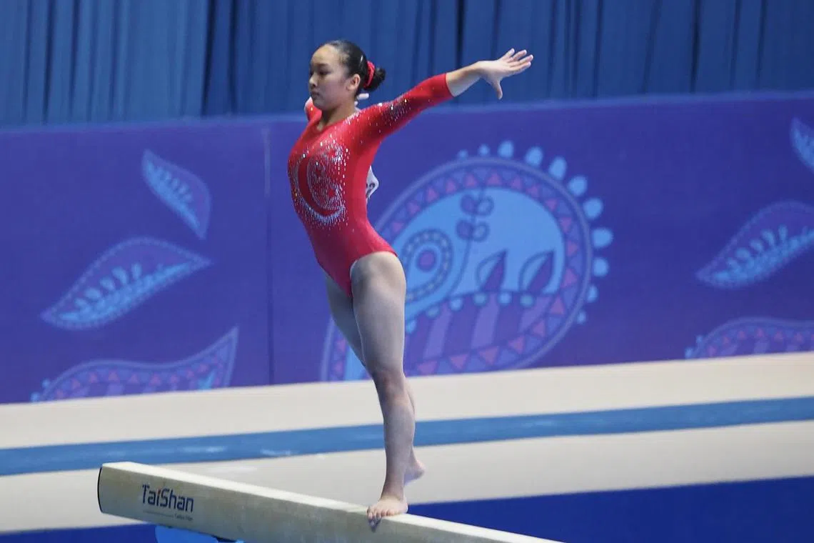 Singapore's 14-year-old Amanda Yap, pictured in action at the March 2-3 Singapore Artistic Gymnastics Junior National Championships, won silver in the balance beam event at the Junior Asian Championships.