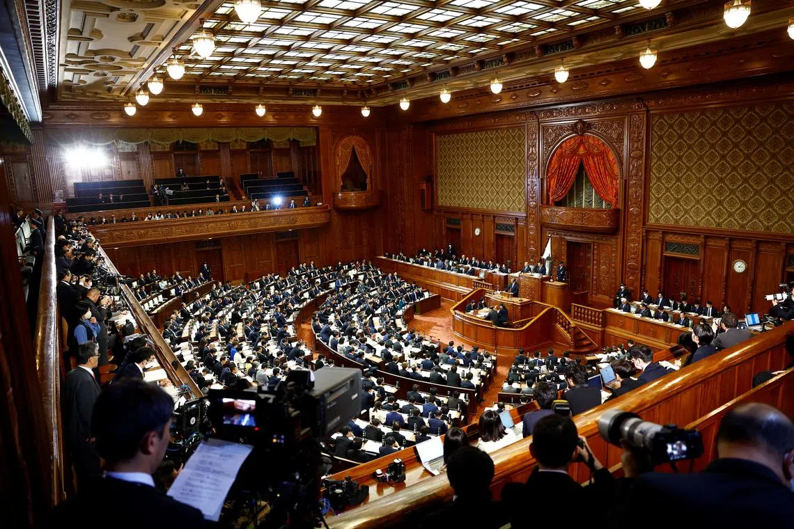 FILE PHOTO: A general view shows the lower house of the parliament as Japan's Prime Minister Shigeru Ishiba delivers his policy speech in Tokyo, Japan, November 29, 2024.  REUTERS/Issei Kato/File photo