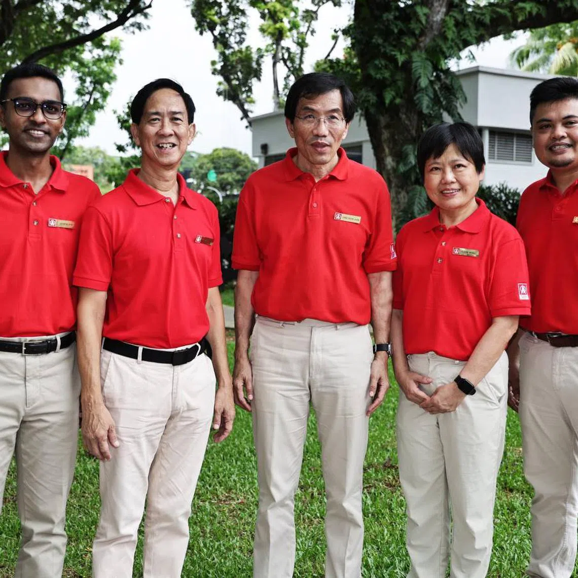 SDP secretary-general Chee Soon Juan (centre) with the candidates (from left) Mr Ariffin Iskandar Sha Ali Akbar, Mr  Alec Tok, Ms Gigene Wong and Mr Jufri Salim on April 13.