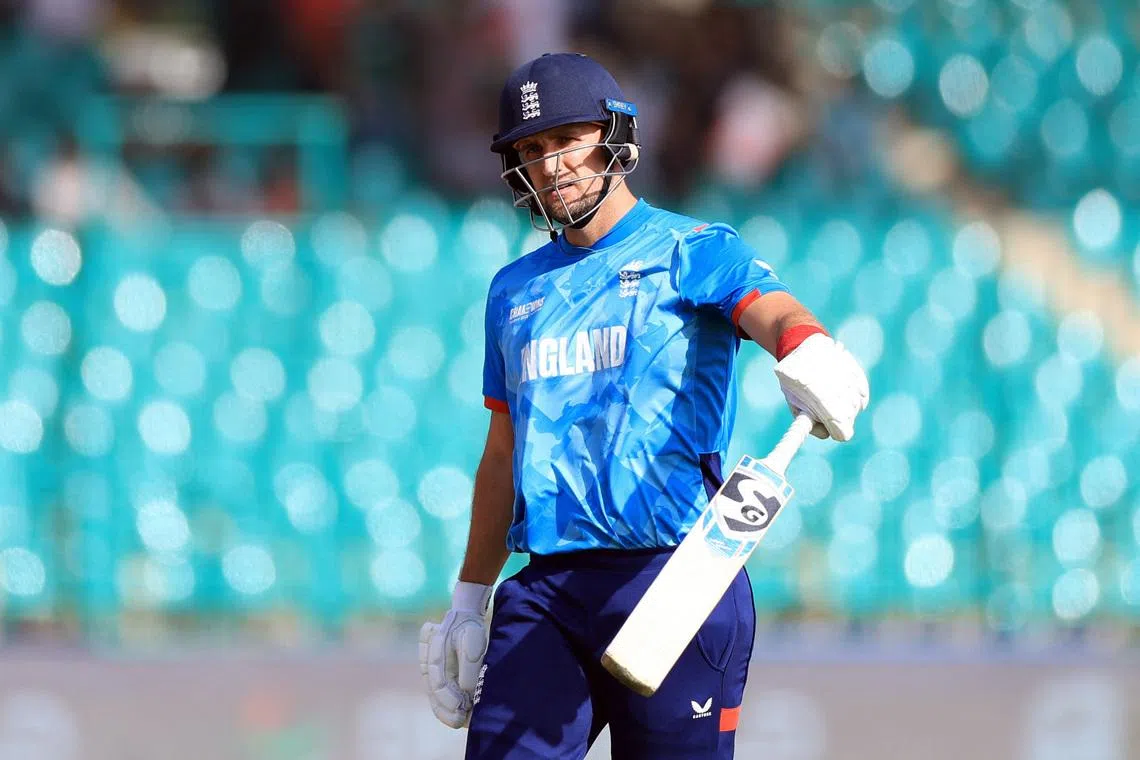 Cricket - ICC Men's Champions Trophy - Group B - England v South Africa - National Stadium, Karachi, Pakistan - March 1, 2025 England's Liam Livingstone walks back to the pavilion after losing his wicket, stumped out by South Africa's Heinrich Klaasen off the bowling of Keshav Maharaj REUTERS/Akhtar Soomro