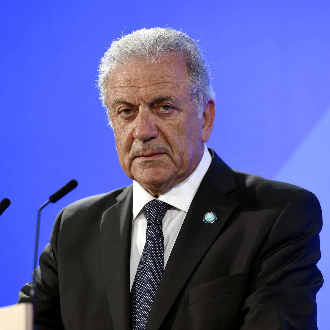 European Commissioner for Migration and Home Affairs Dimitris Avramopoulos attends a news conference in Helsinki, Finland, July 18, 2019. Lehtikuva/Emmi Korhonen via REUTERS