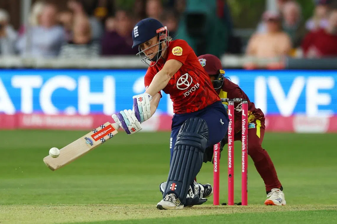 FILE PHOTO: Cricket - Third Women's T20 International - England v West Indies - County Cricket Ground, Chelmsford, Britain - May 26, 2025 England's Heather Knight in action Action Images via Reuters/Matthew Childs/File Photo