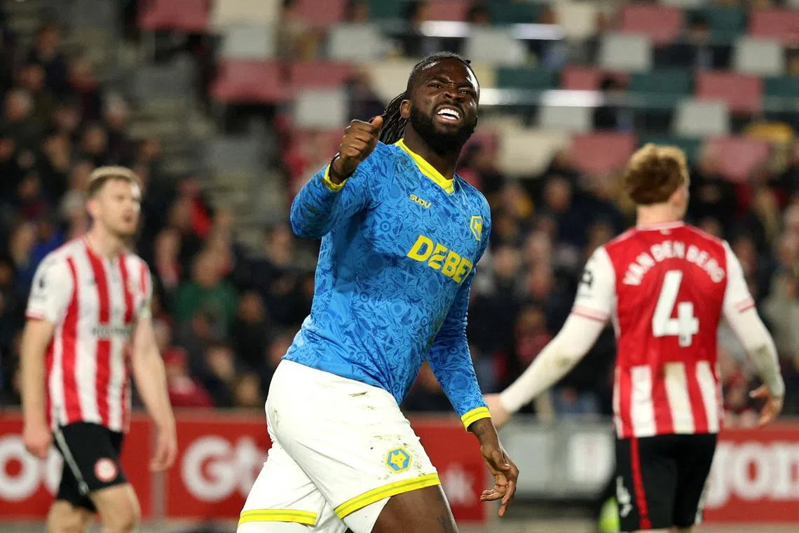Soccer Football - Premier League - Brentford v Wolverhampton Wanderers - GTech Community Stadium, London, Britain - March 16, 2026 Wolverhampton Wanderers' Tolu Arokodare celebrates scoring their second goal REUTERS/Ian Walton