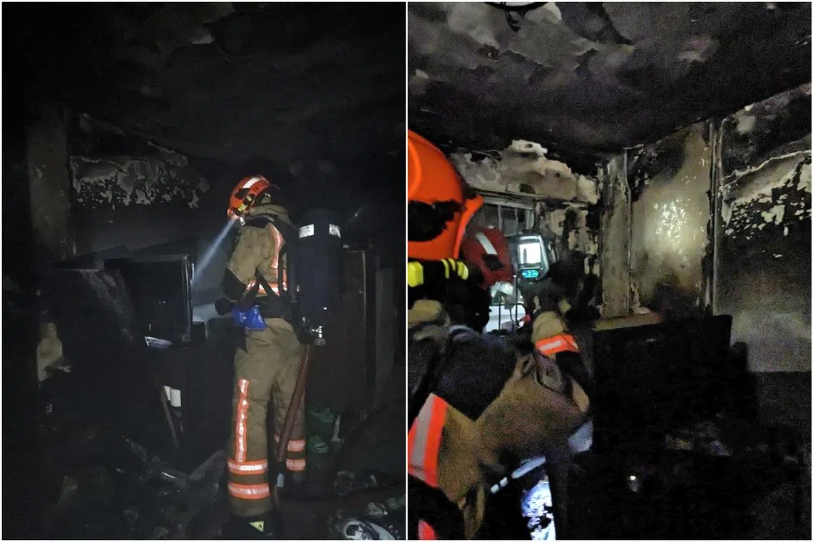 The fire, which involved the living room, was extinguished with a water jet.