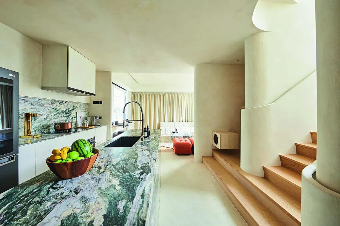 View of The Chic Home: Elegantly lit East Coast apartment with Mediterranean ...