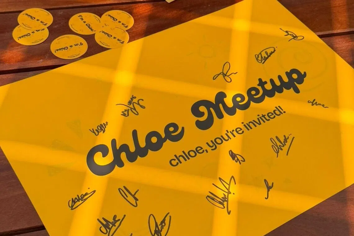 An event poster with the signatures of the participants, who are all named Chloe.