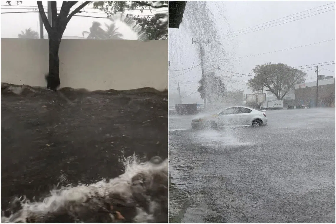 A flooded street in Fort Lauderdale, Florida, on April 12, as seen in a screen grab obtained from social media.