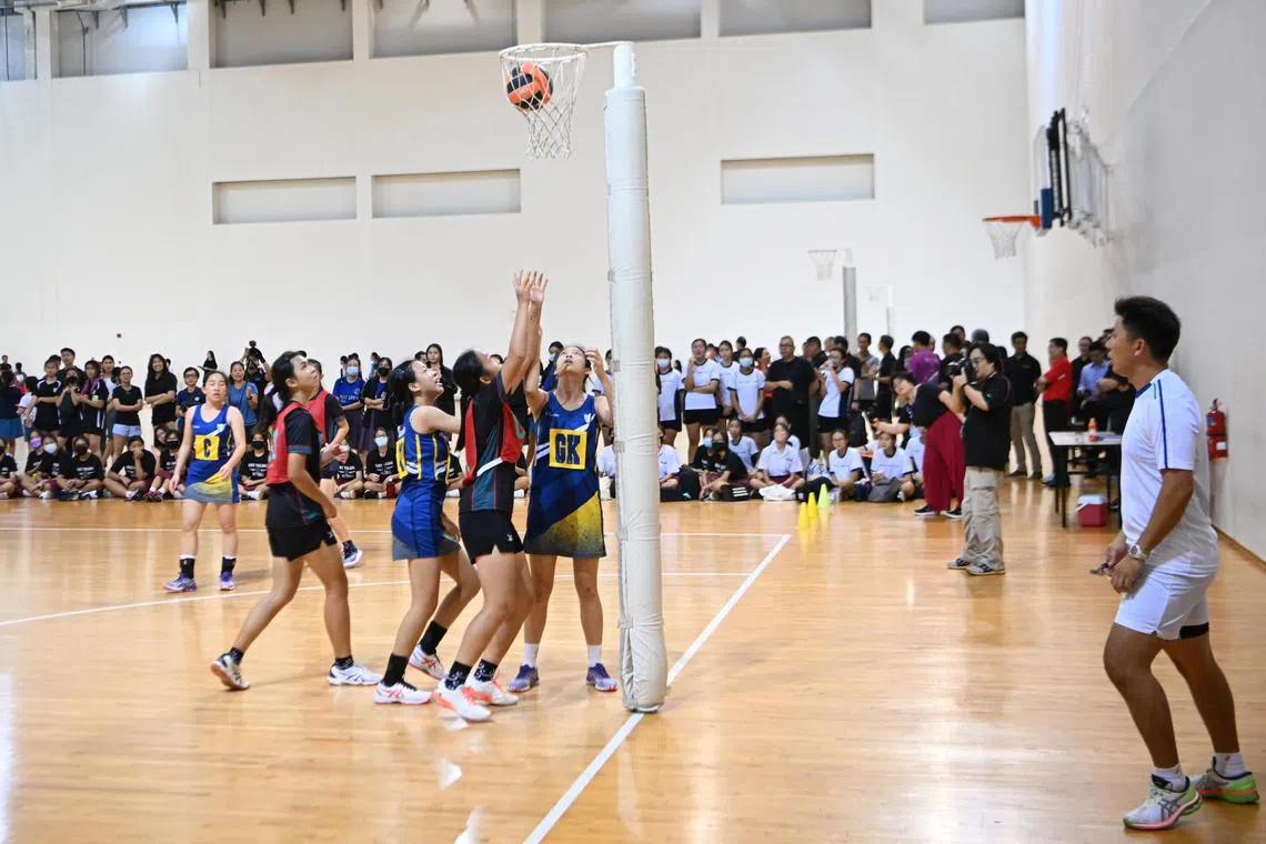 National School Games netball match between Bukit Panjang Government High School and Nanyang Girls' High School at OCBC Arena on Feb 2. The opening ceremony 