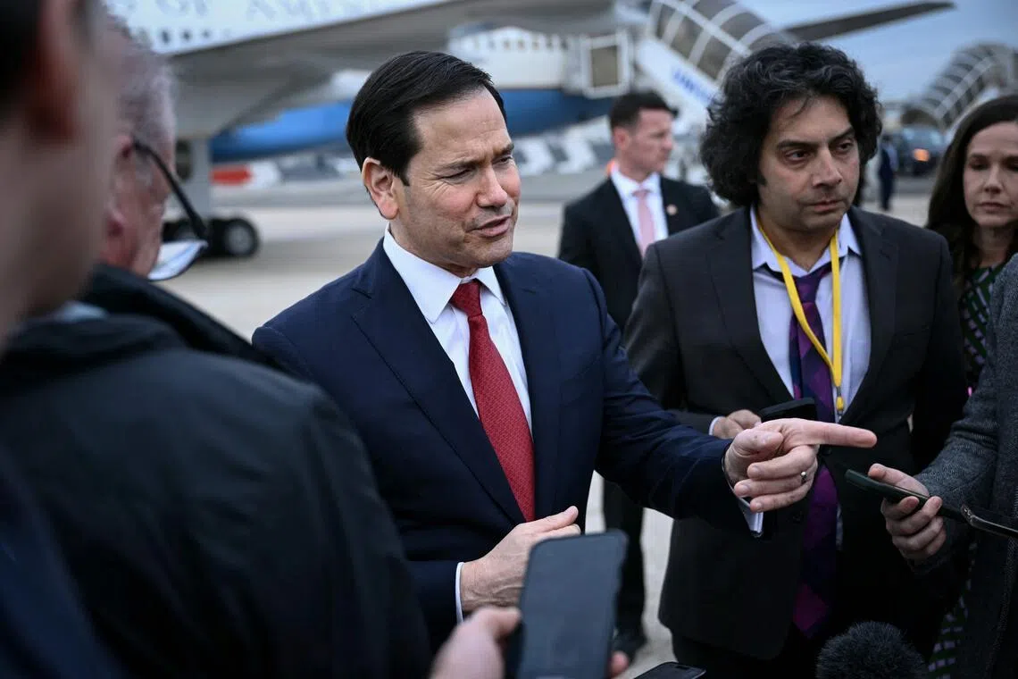 US Secretary of State Marco Rubio speaking to the media on March 27, after attending a G-7 meeting in France.