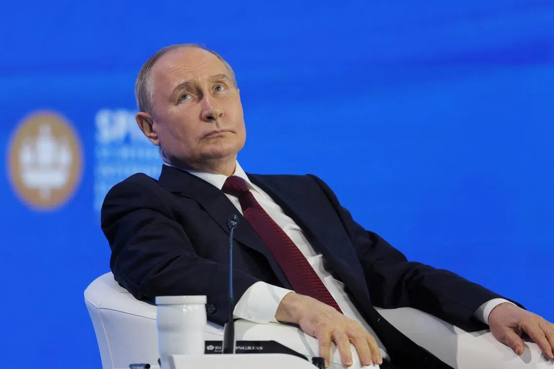 FILE PHOTO: Russian President Vladimir Putin attends a plenary session of the St. Petersburg International Economic Forum (SPIEF) in Saint Petersburg, Russia June 7, 2024. REUTERS/Anton Vaganov/Pool/File Photo