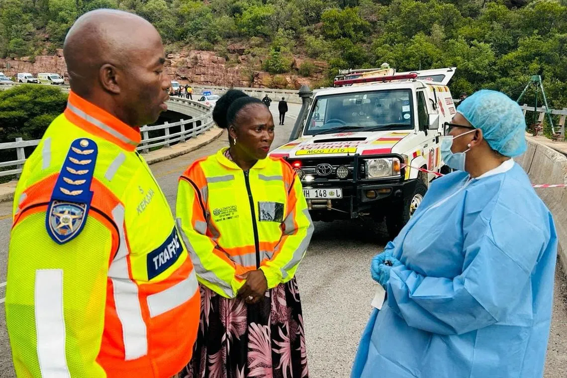 First responders work at the site of a deadly bus crash along the R518 in Waterberg District, Limpopo Province, South Africa March 28, 2024 in this image taken from social media. Limpopo Department of Transport and Community Safety via REUTERS